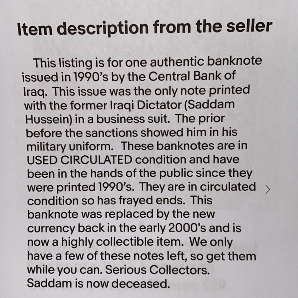 Iraq Circulated 250 Dinar Bank Note and a Circulated Honduran Paper Money Bill - Picture 11 of 13